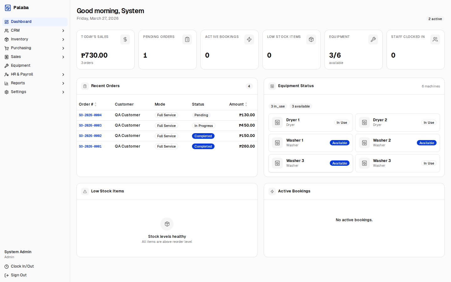 Palaba dashboard overview